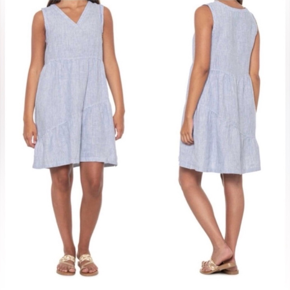 Lucky Brand Dress Stripe Beach Costal White Blue Sleeveless V Neck Light Women L